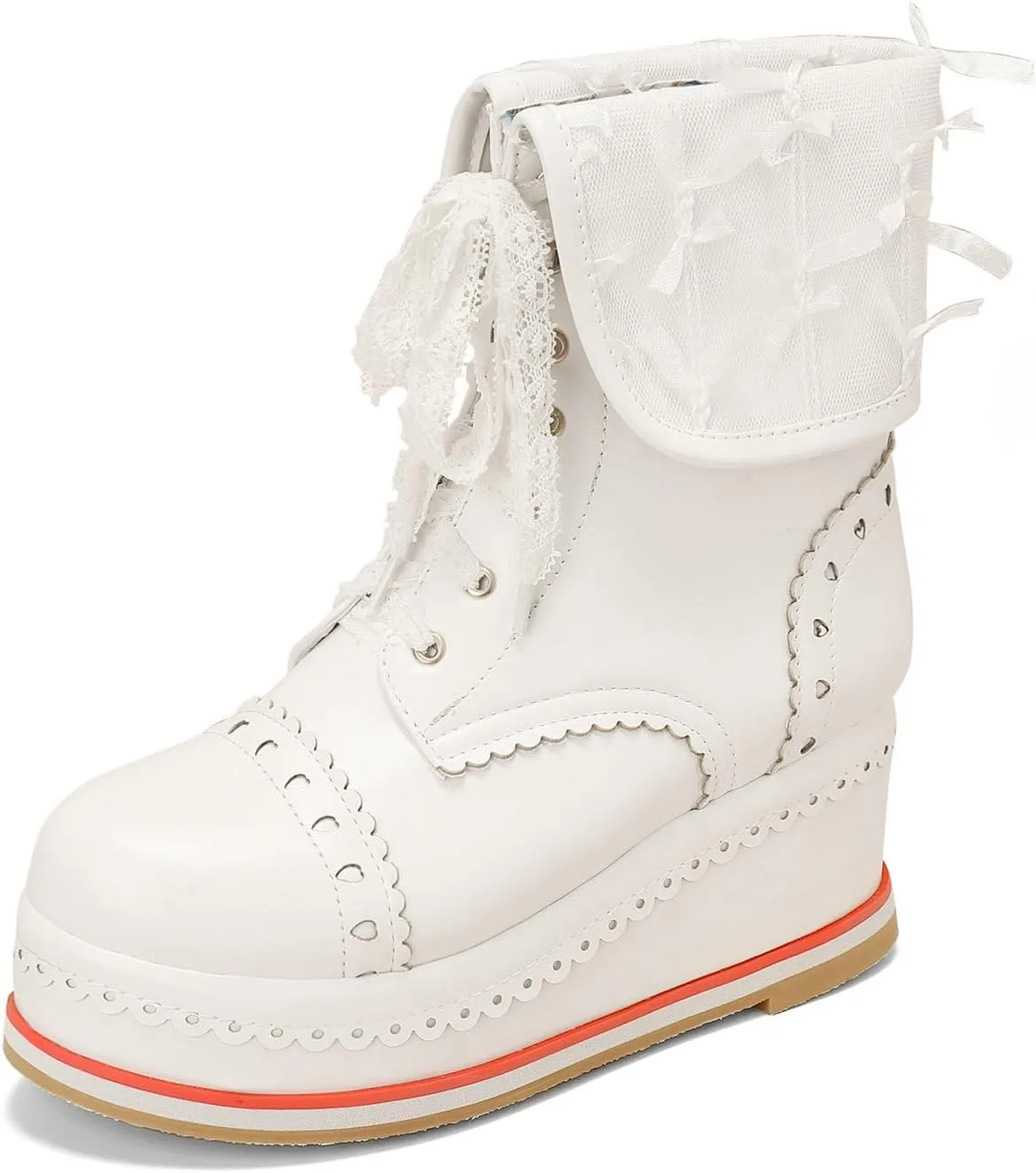 Betastella Women's Cute Platform Wedges Brogues Booties Heeled Kawaii Lace Up Ankle Boots