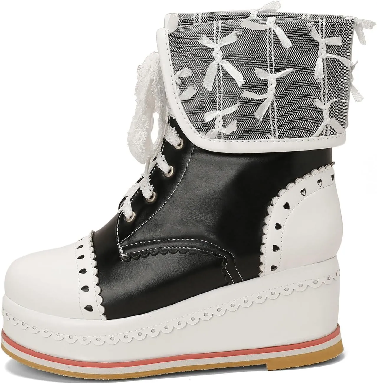 Betastella Women's Cute Platform Wedges Brogues Booties Heeled Kawaii Lace Up Ankle Boots