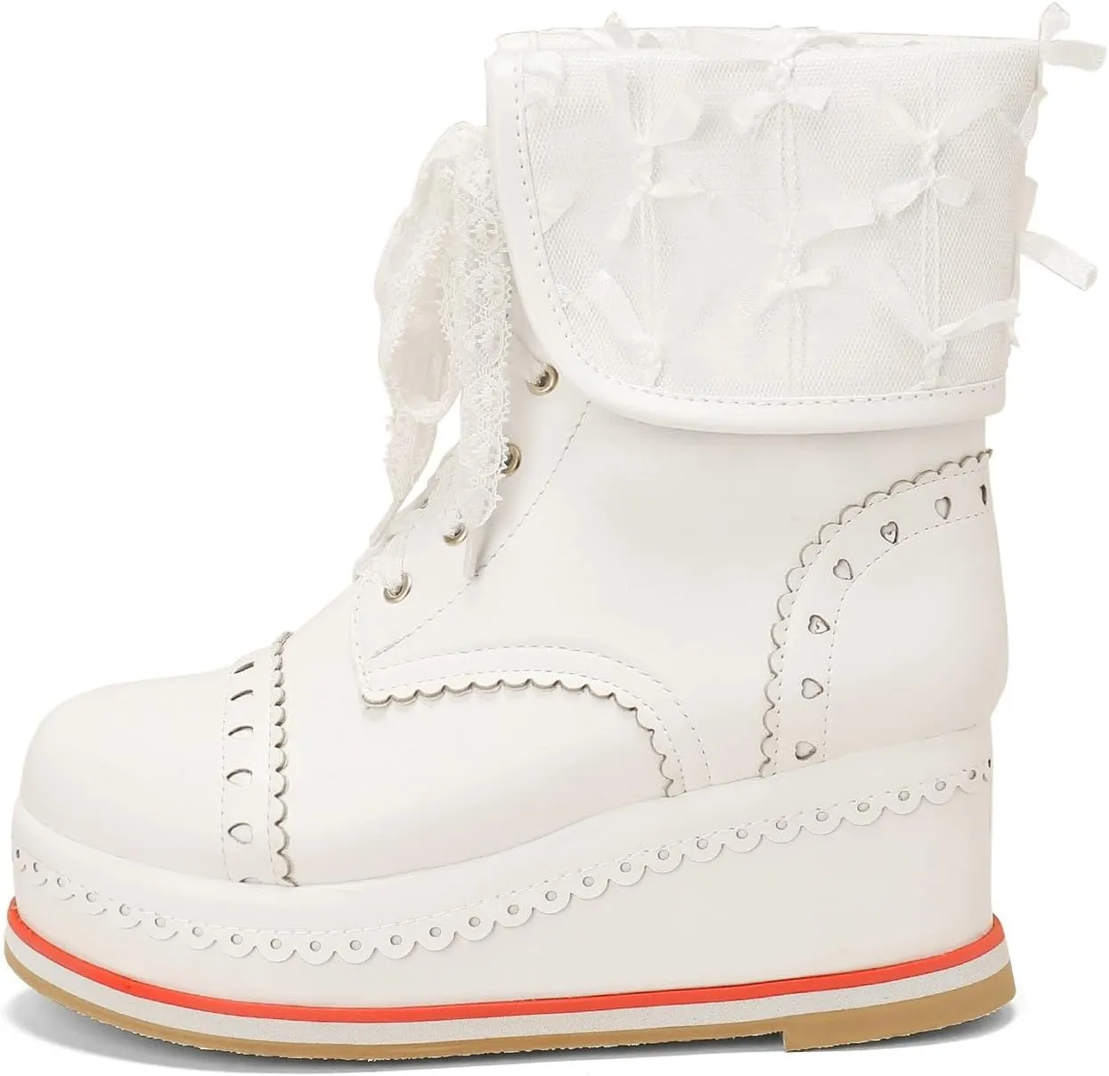 Betastella Women's Cute Platform Wedges Brogues Booties Heeled Kawaii Lace Up Ankle Boots