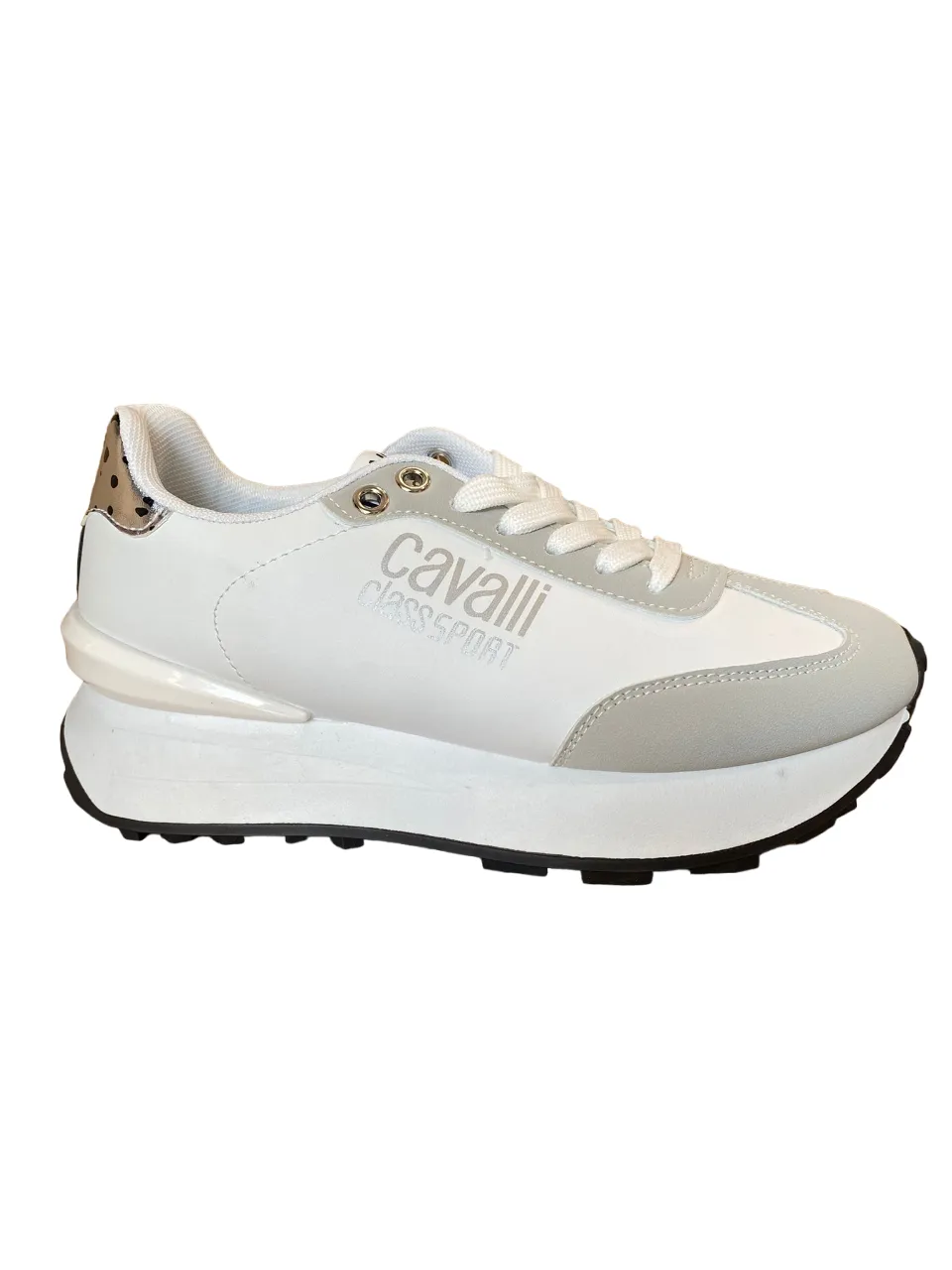 Cavalli Class Sport sneakers casual da donna con zeppa S00CW8638 100 bianco
