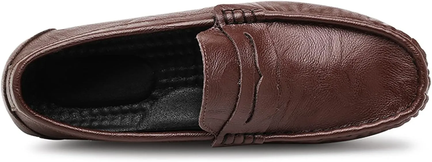 Driving Moccasins Smoking Loafer for Men Penny Loafer Genuine Leather Stitching Details Round Toe Resistant Anti-Slip Lightweight Casual Slip on for Any Attire