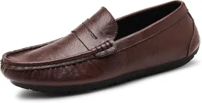 Driving Moccasins Smoking Loafer for Men Penny Loafer Genuine Leather Stitching Details Round Toe Resistant Anti-Slip Lightweight Casual Slip on for Any Attire