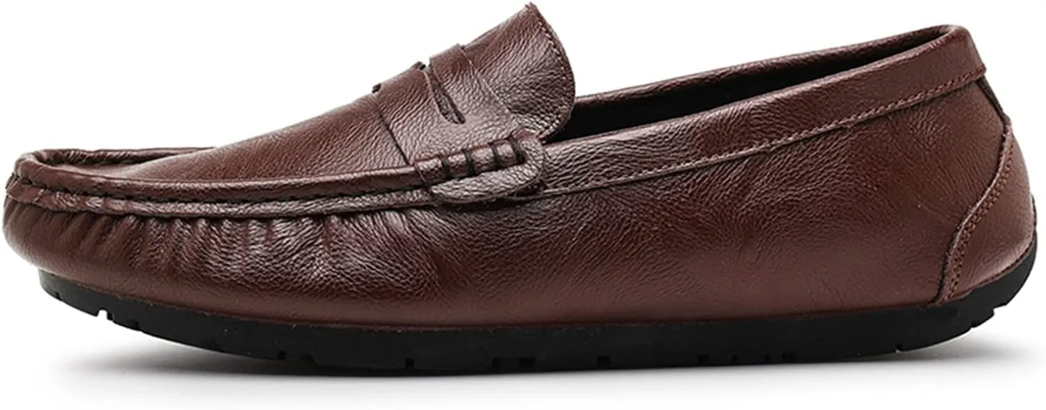 Driving Moccasins Smoking Loafer for Men Penny Loafer Genuine Leather Stitching Details Round Toe Resistant Anti-Slip Lightweight Casual Slip on for Any Attire