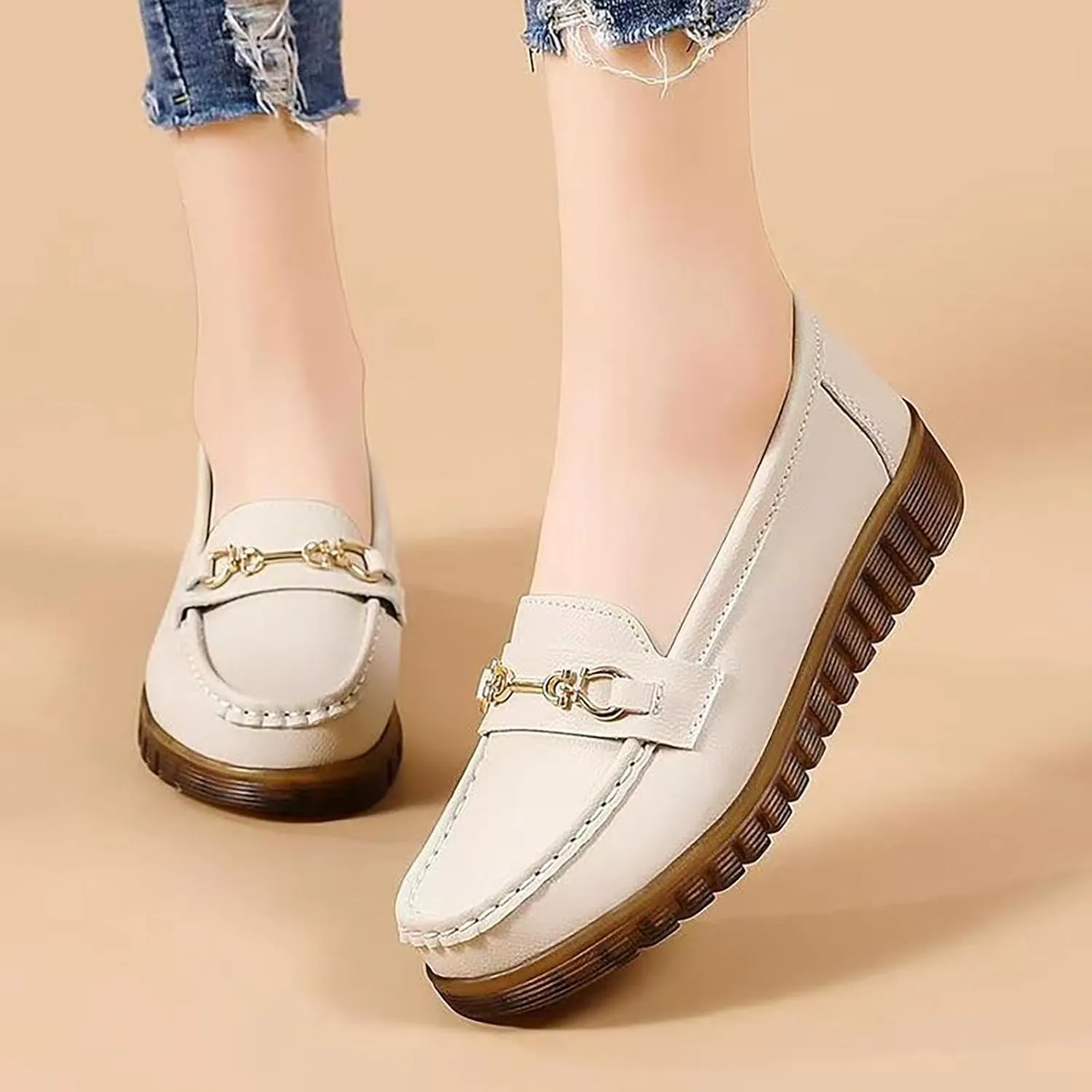 heelchic Women's Platform Chunky Loafers, Lug Sole Penny Slip On Loafers for Women, Flat Loafer Low Heel Comfortable Dressy Work Casual Shoes