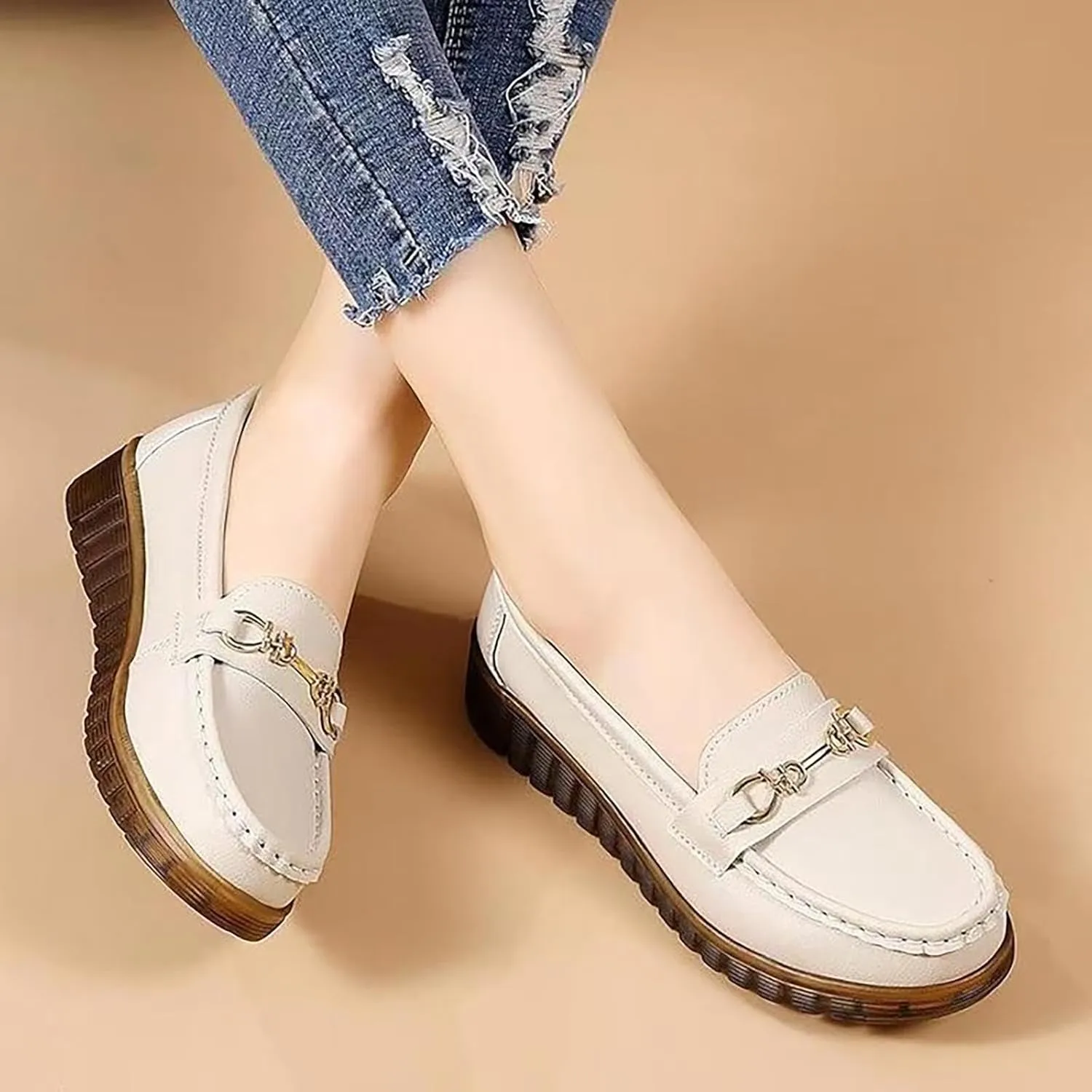 heelchic Women's Platform Chunky Loafers, Lug Sole Penny Slip On Loafers for Women, Flat Loafer Low Heel Comfortable Dressy Work Casual Shoes