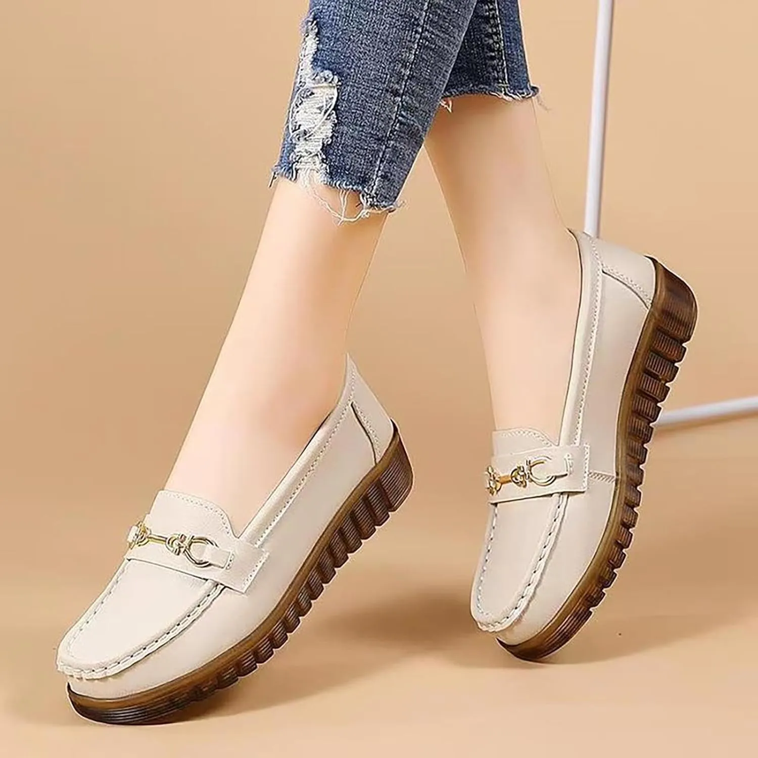heelchic Women's Platform Chunky Loafers, Lug Sole Penny Slip On Loafers for Women, Flat Loafer Low Heel Comfortable Dressy Work Casual Shoes