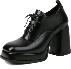 KISSASA Vintage Platform Chunky Oxford Shoes Wingtip Lace Up Heeled Brogues