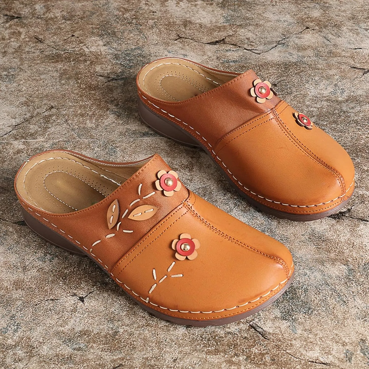 Kubbon Clogs Shoes for Women Comfortable Closed Toe Clog Lightweight Slip On Flower Sandals Antil Slip Beach Sandals Arch Support Slippers Beach Shoes