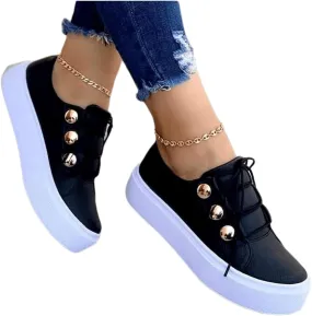 Ladmiple Shoes For Women Sneakers Trendy Low Top Lace-up Walking Shoes Fashion Summer Slip On Platform Flats Loafers