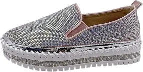 Ladmiple Sneakers For Women Walking Shoes Wide Width Glitter Sparkly Fashion Slip On Dressy Casual Summer Flats Loafers