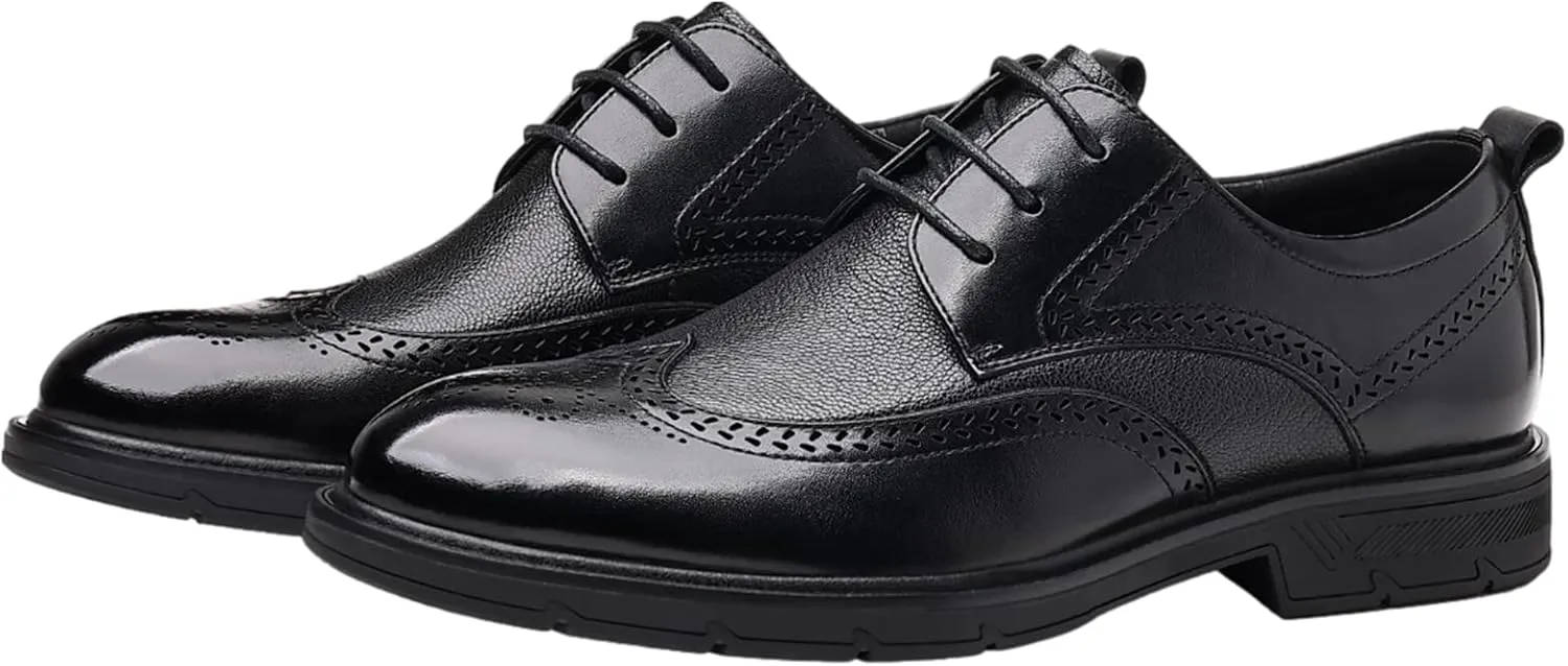Men's Genuine Leather Derby Brogues Formal Lace-up Business Wedding Dress Shoes