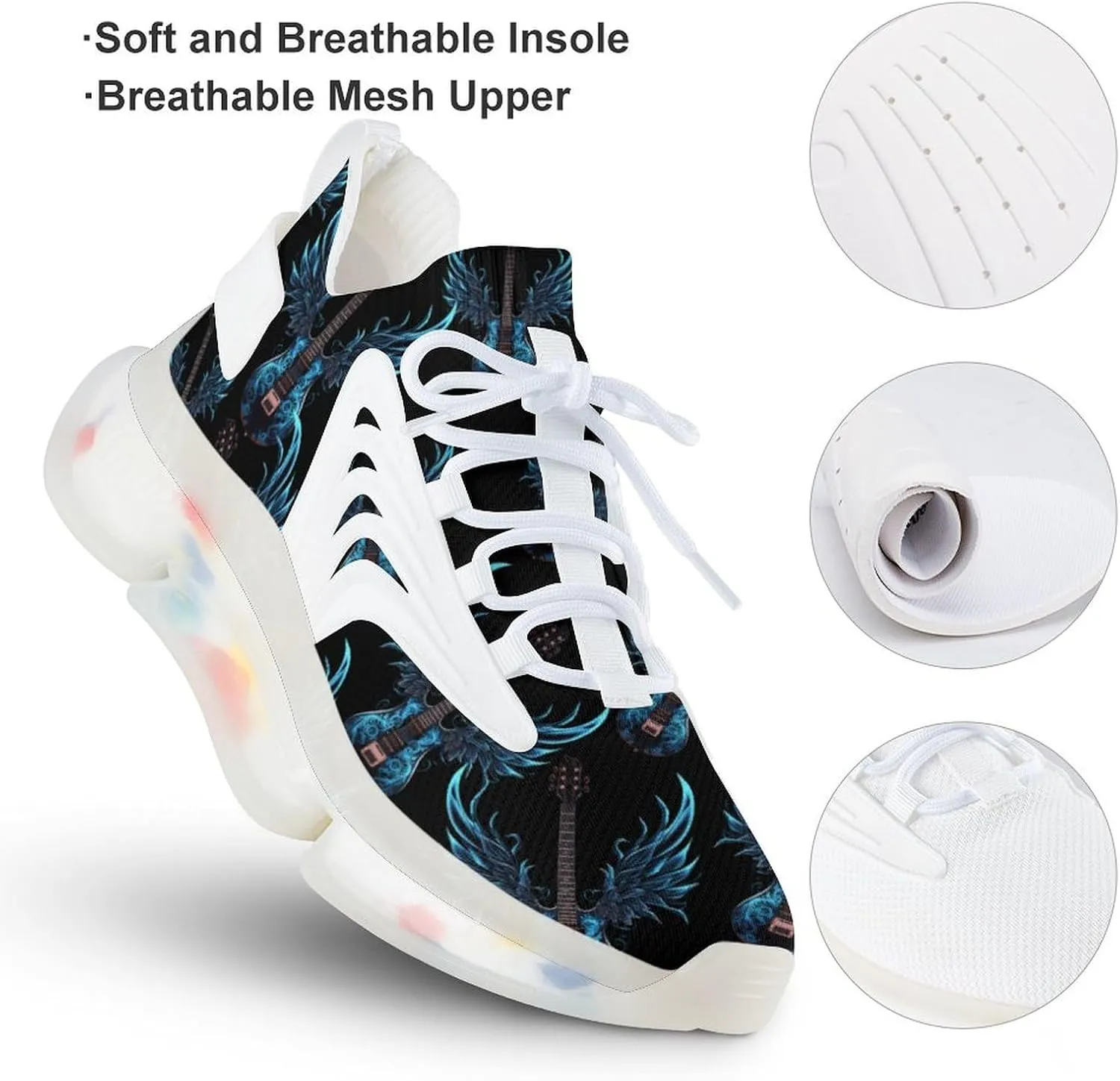 Rock Guitar Wings Mens Sneakers Running Shoes Lightweight Athletic Shoes for Jogging Walking Gym