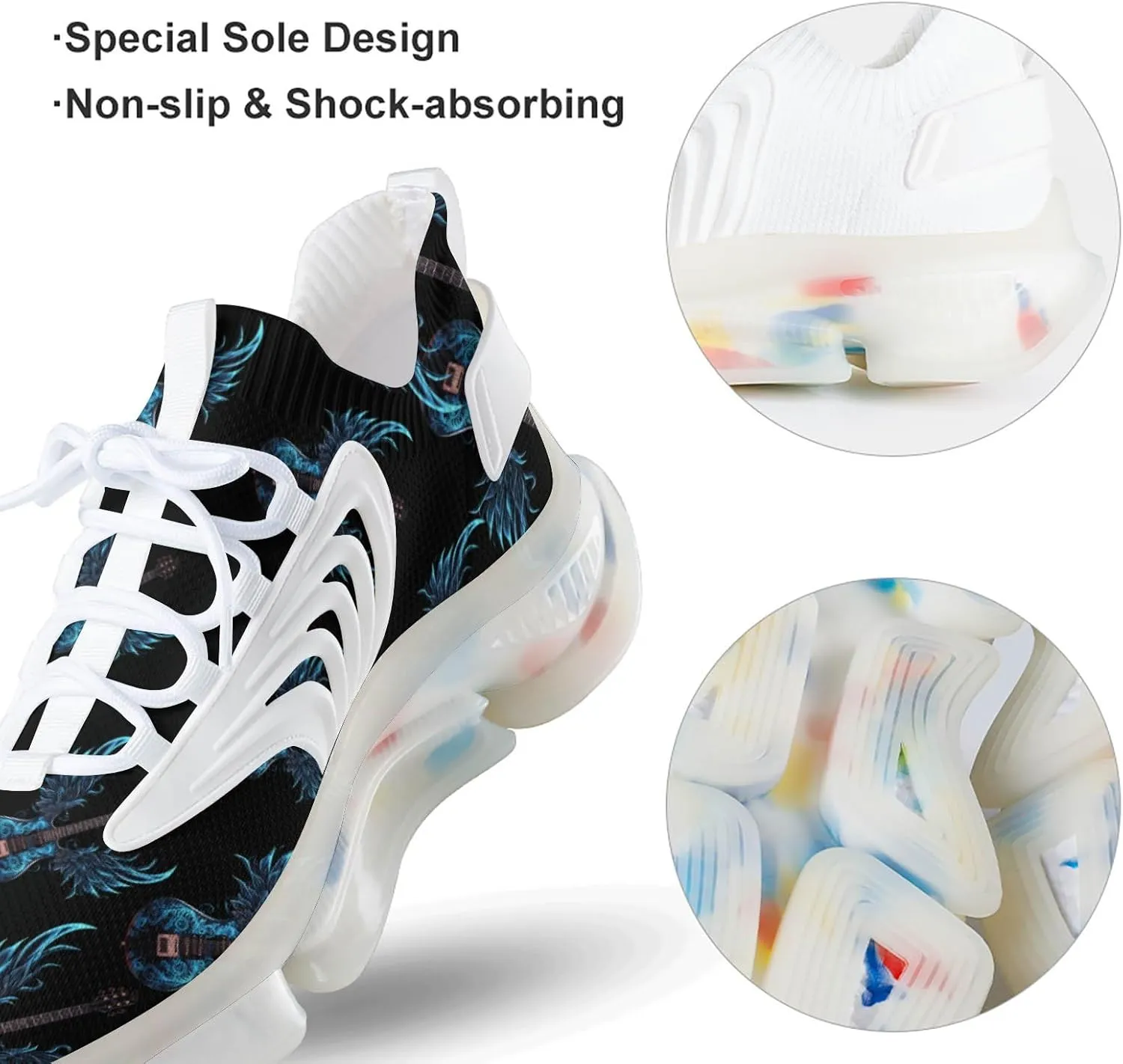 Rock Guitar Wings Mens Sneakers Running Shoes Lightweight Athletic Shoes for Jogging Walking Gym
