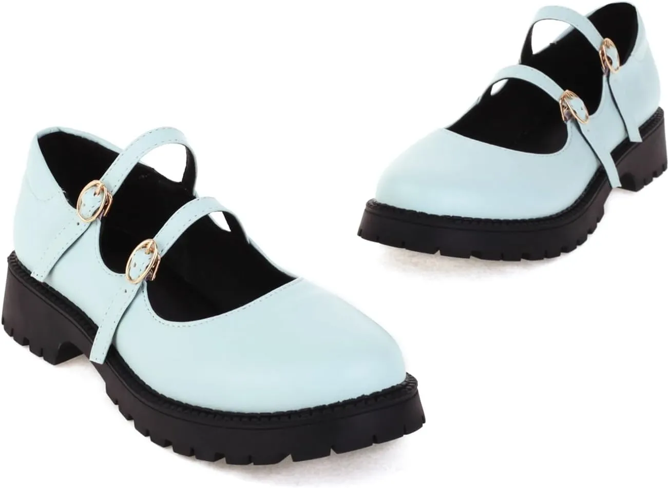 Women's Platform Round Closed Toe Pumps Strappy Buckle Loafers Comfortable Chunky Low Heels Office Concise Cosplay Work Casual Mary Jane Daily Wear Fashion Business Dress Shoes